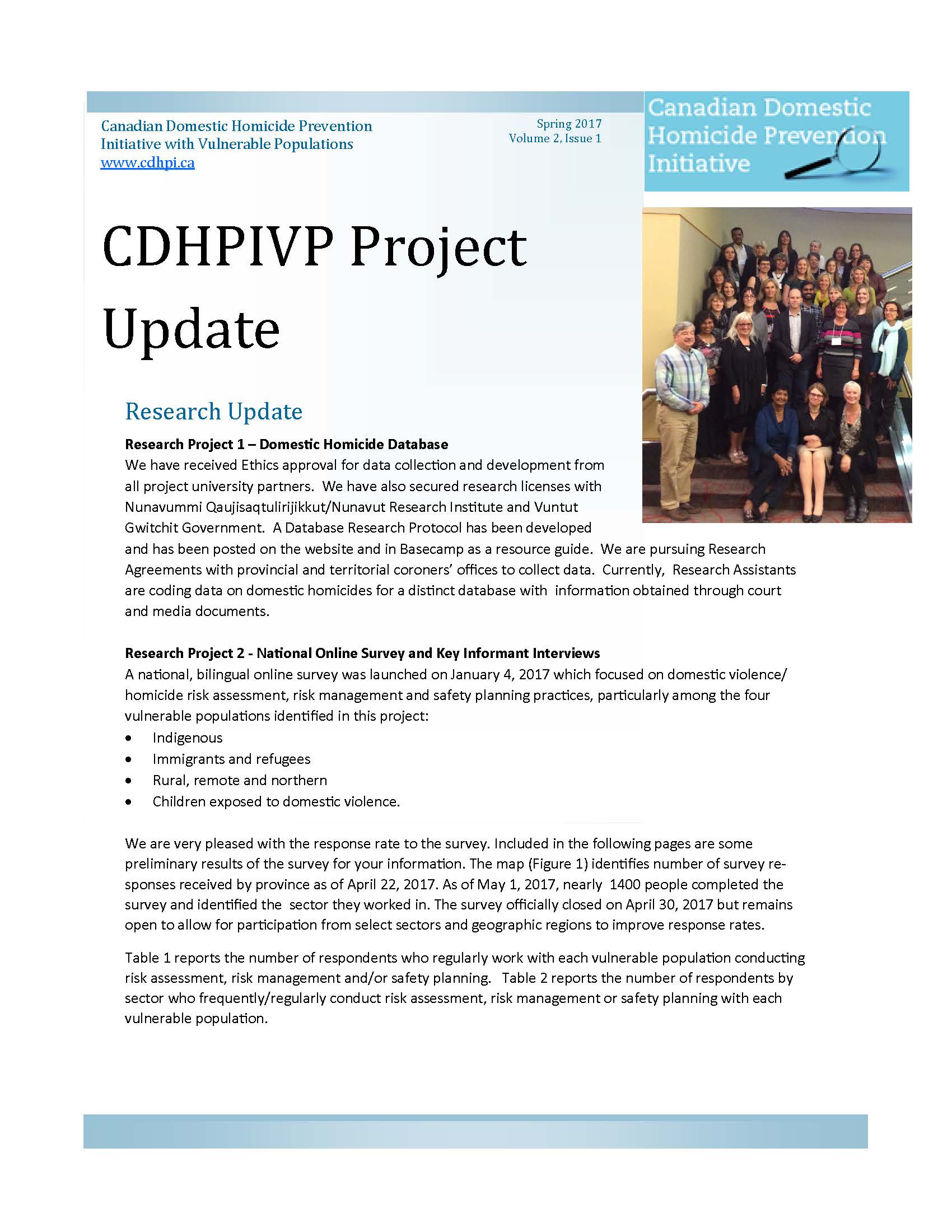 CDHPIVP Project Update: Volume 2, Newsletter 1 cover page