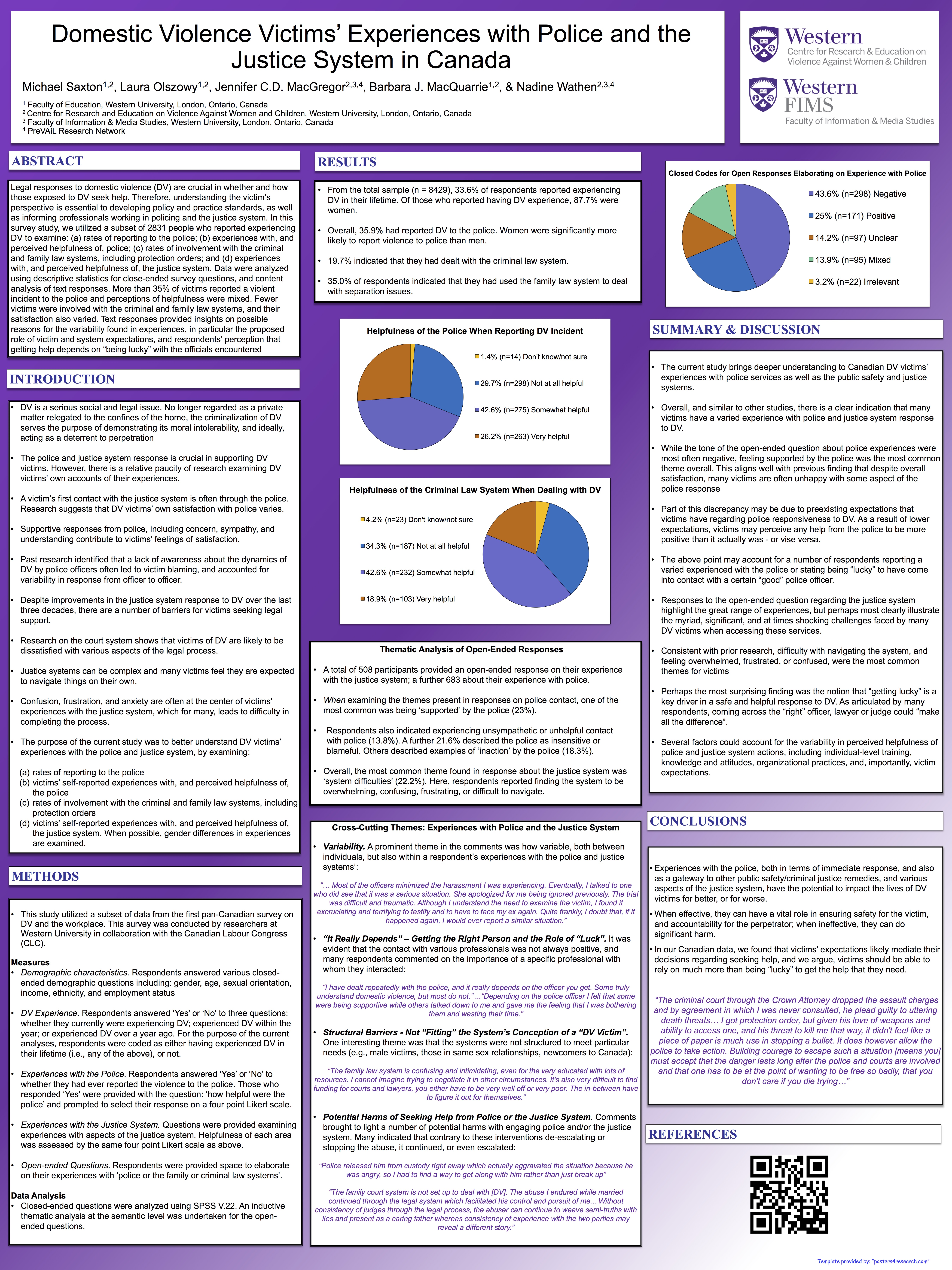 Domestic Violence Victims’ Experiences with Police and the Justice System in Canada Poster