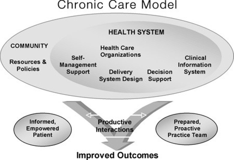 In March 2007, the federal government used this diagram to illustrate how chronic care works, in its report Chronic Disease Prevention and Management. (Wagner E.H., Chronic Disease Management: What Will It Take to Improve Care for Chronic Illness?)